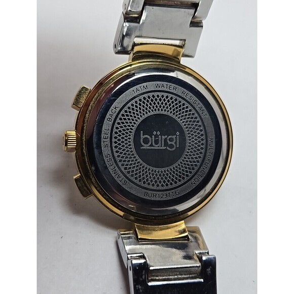 Burgi Womens Two Tone Crystal Swiss Watch Blue MOP Multifunction New Battery main image 8